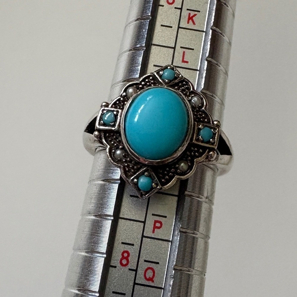 Sterling Silver 925 Turquoise Cluster Filigree Ring Size 6.75 Southwest